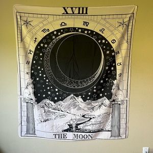 "The Moon" tarot card off white & black tapestry